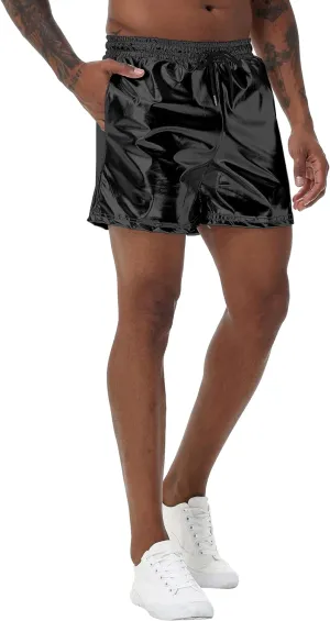 Mens Gold Metallic Shiny Rave Night Club Shorts Comfort Sweatpants Disco Dance Party Elastic Trousers