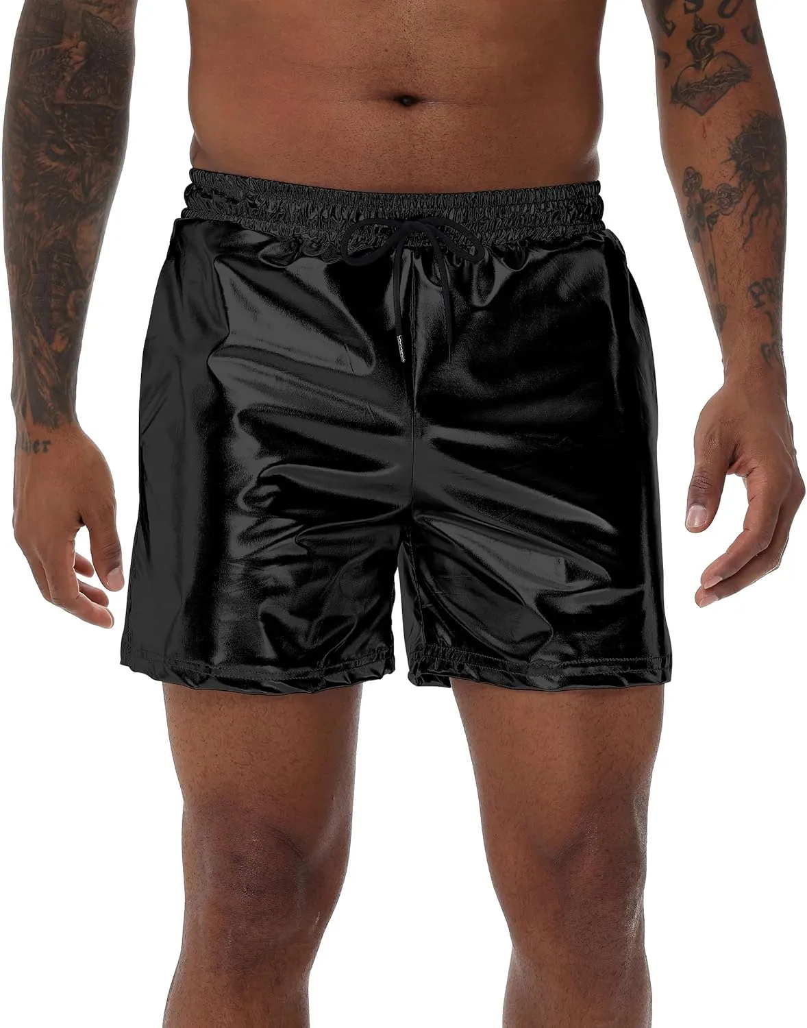 Mens Gold Metallic Shiny Rave Night Club Shorts Comfort Sweatpants Disco Dance Party Elastic Trousers