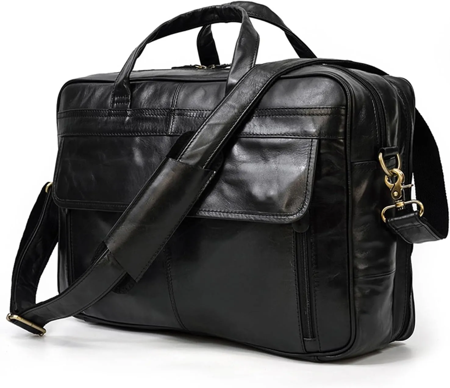 Men's Leather Briefcase Retro Business Tote Top Layer Cowhide Single Shoulder Crossbody Bag Computer Bag