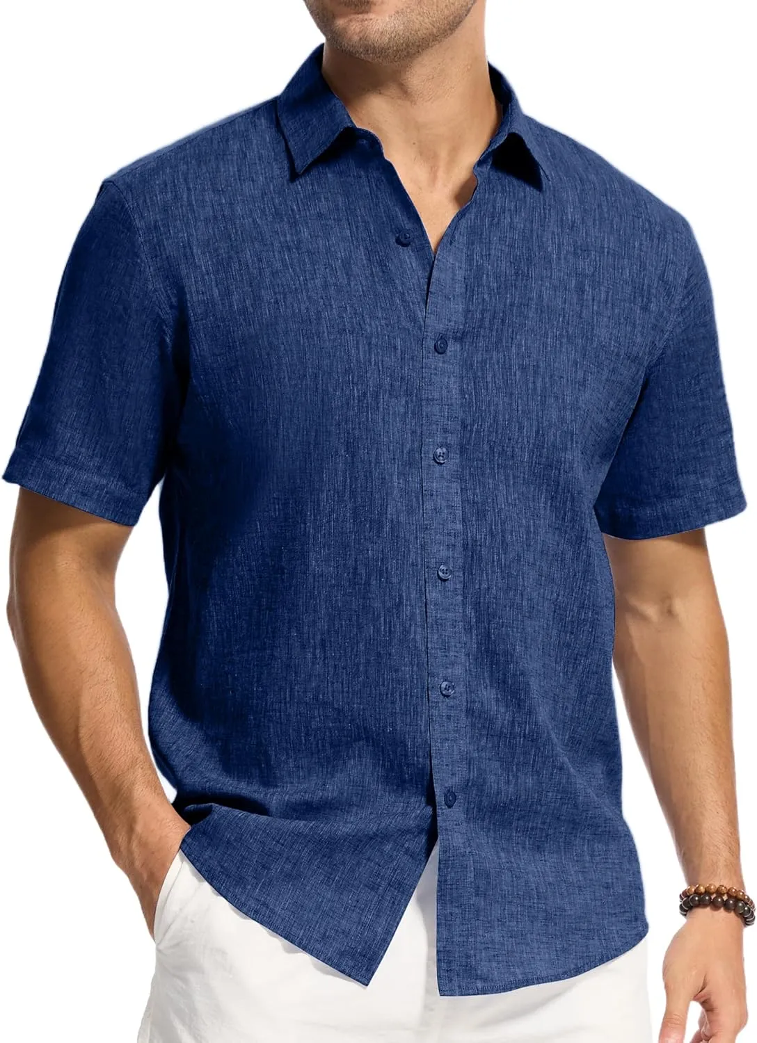 Mens Linen Shirts Button Down Short Sleeve Camp Shirt Button Up Summer Beach Casual Shirt Untuckit Regular Fit Breathable