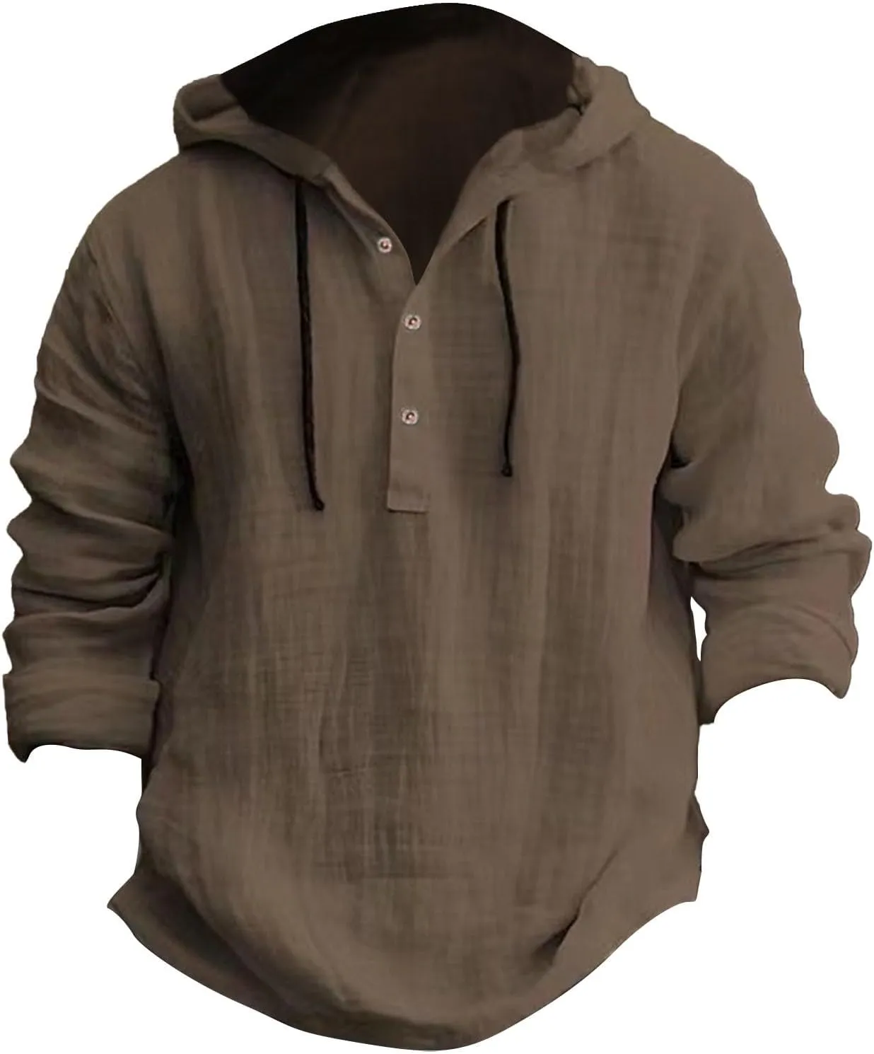 Mens Long Sleeve Linen Hippie Shirts with Hood V Neck Button Up Hooded Sweatshirts Casual Hawaiian Beach Yoga Shirts