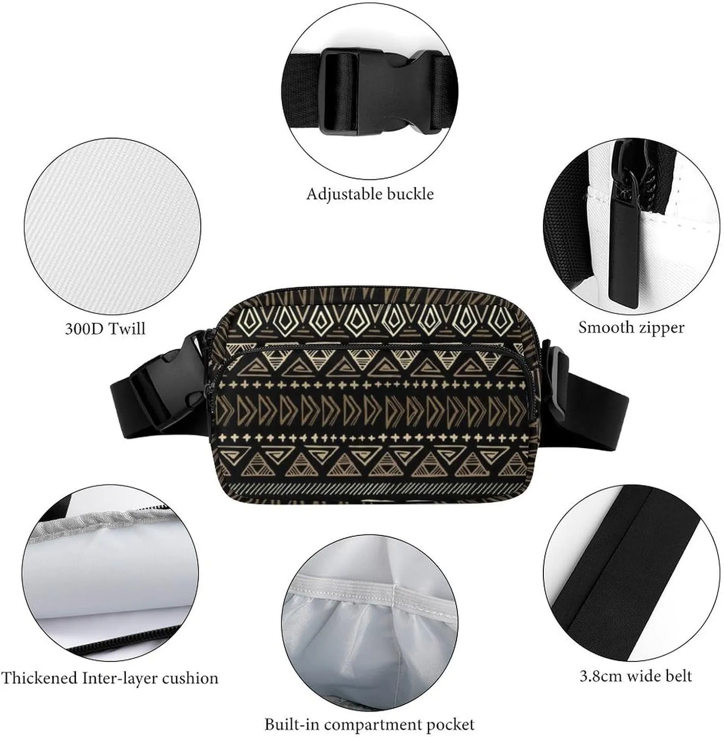 Mens Outdoor Adventure Waist Pack Adjustable Crossbody Fanny Bag Compatible with Southwestern Aztec Native American Decoration