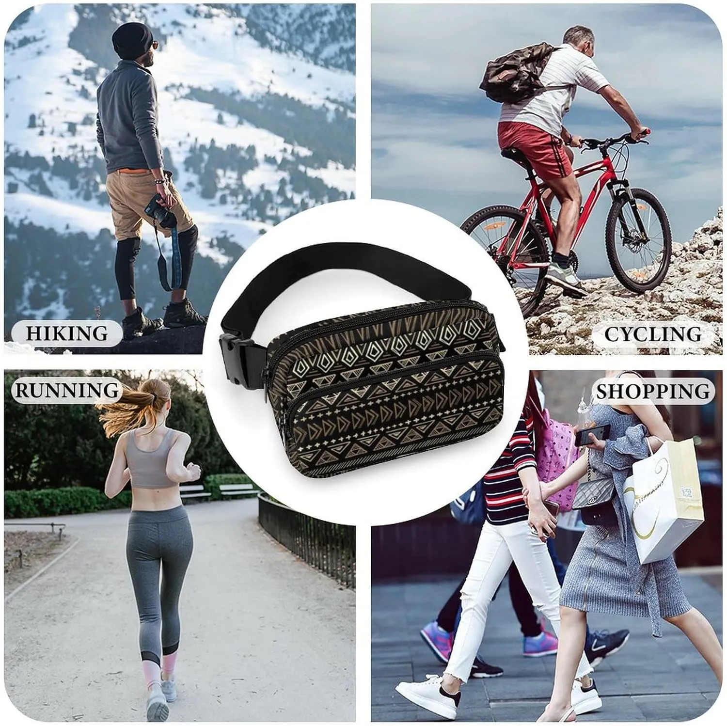 Mens Outdoor Adventure Waist Pack Adjustable Crossbody Fanny Bag Compatible with Southwestern Aztec Native American Decoration