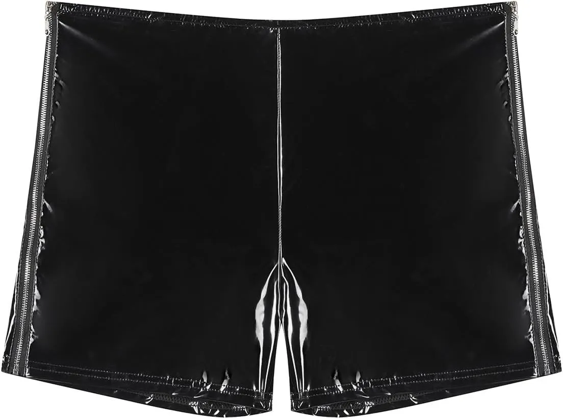 Men's PVC Mirror Glossy Faux Leather Tight Fit Casual Boxer Shorts for Clubwear & Daily Use, S-5XL