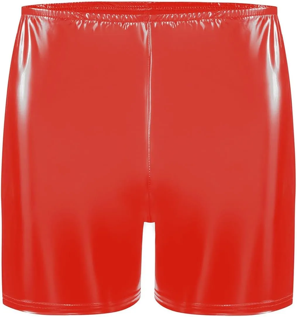 Men's PVC Mirror Glossy Faux Leather Tight Fit Casual Boxer Shorts for Clubwear & Daily Use, S-5XL