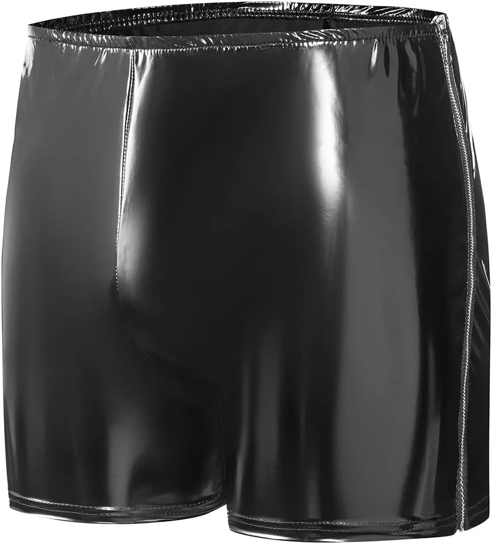 Men's PVC Mirror Glossy Faux Leather Tight Fit Casual Boxer Shorts for Clubwear & Daily Use, S-5XL