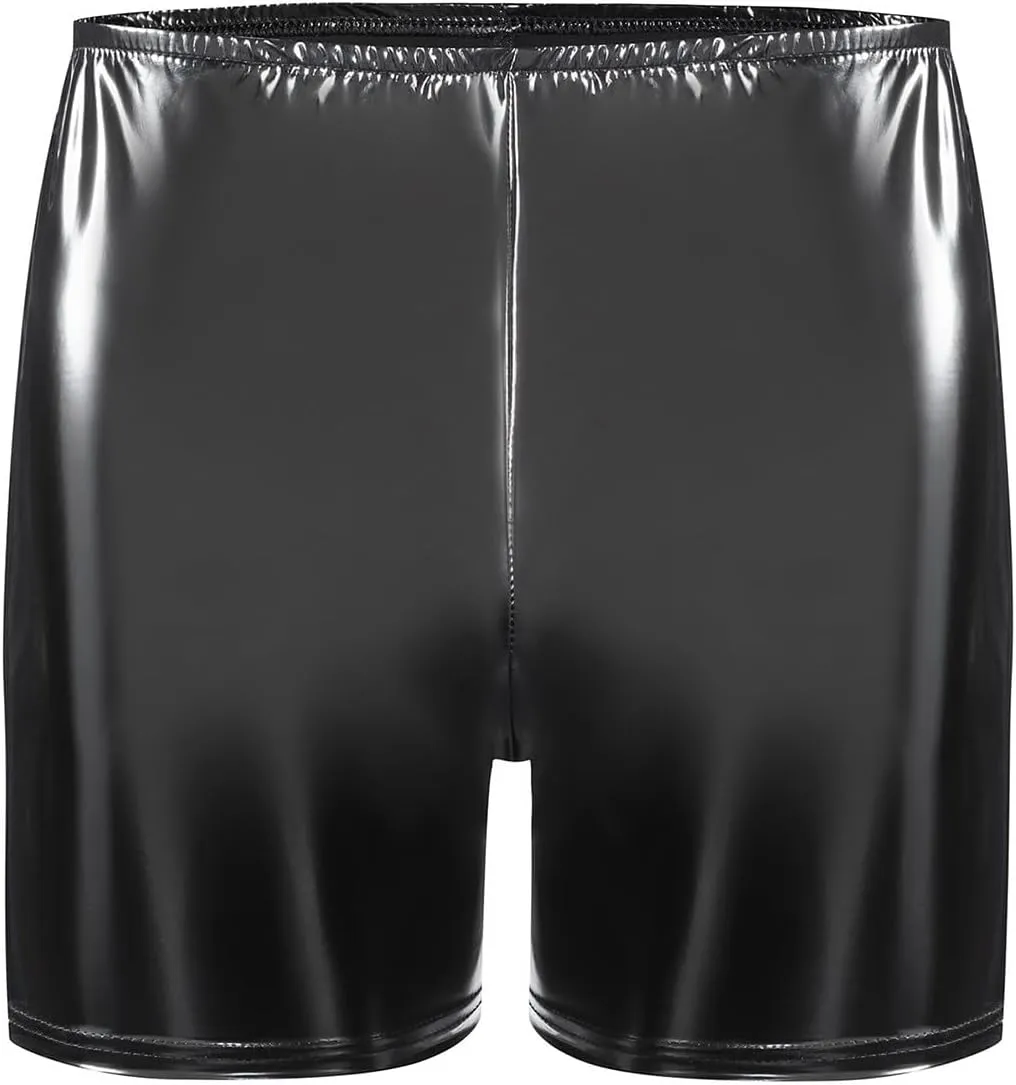 Men's PVC Mirror Glossy Faux Leather Tight Fit Casual Boxer Shorts for Clubwear & Daily Use, S-5XL