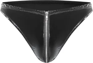 Men's PVC Mirrored Leather Briefs Sexy Zipper Crotchless Leather Briefs