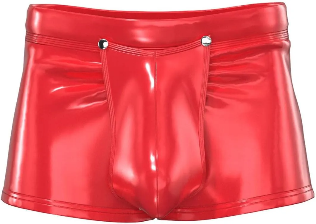 Men's PVC Shiny Leather Boxer Briefs Sexy Open Crotch Leather Shorts