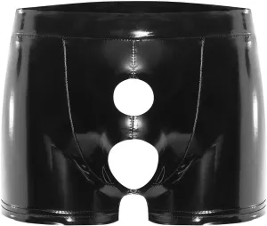 Men's PVC Shiny Leather Boxer Briefs Sexy Open Crotch Leather Shorts