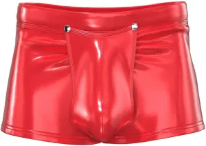Men's PVC Shiny Leather Boxer Briefs Sexy Open Crotch Leather Shorts