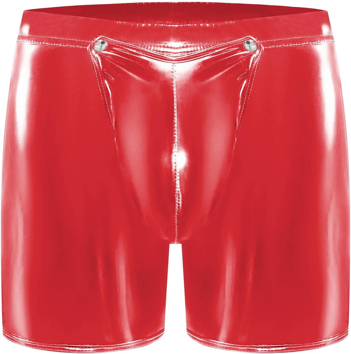 Men's PVC Shiny Leather Boxer Briefs Sexy Open Crotch Leather Shorts