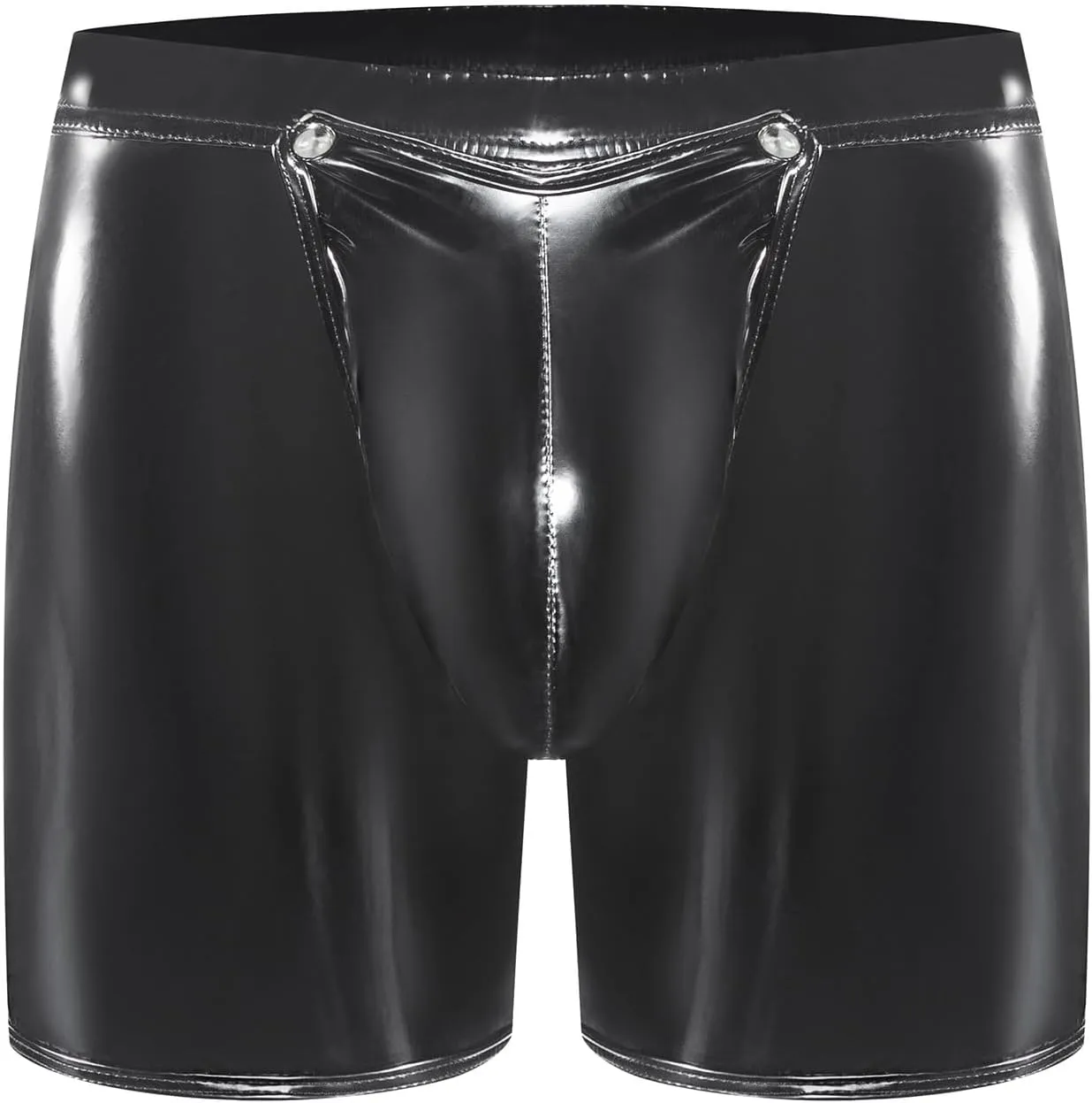 Men's PVC Shiny Leather Boxer Briefs Sexy Open Crotch Leather Shorts