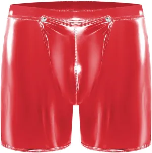 Men's PVC Shiny Leather Boxer Briefs Sexy Open Crotch Leather Shorts