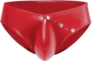 Men's PVC Shiny Leather Briefs Sexy Open Crotch Leather Shorts