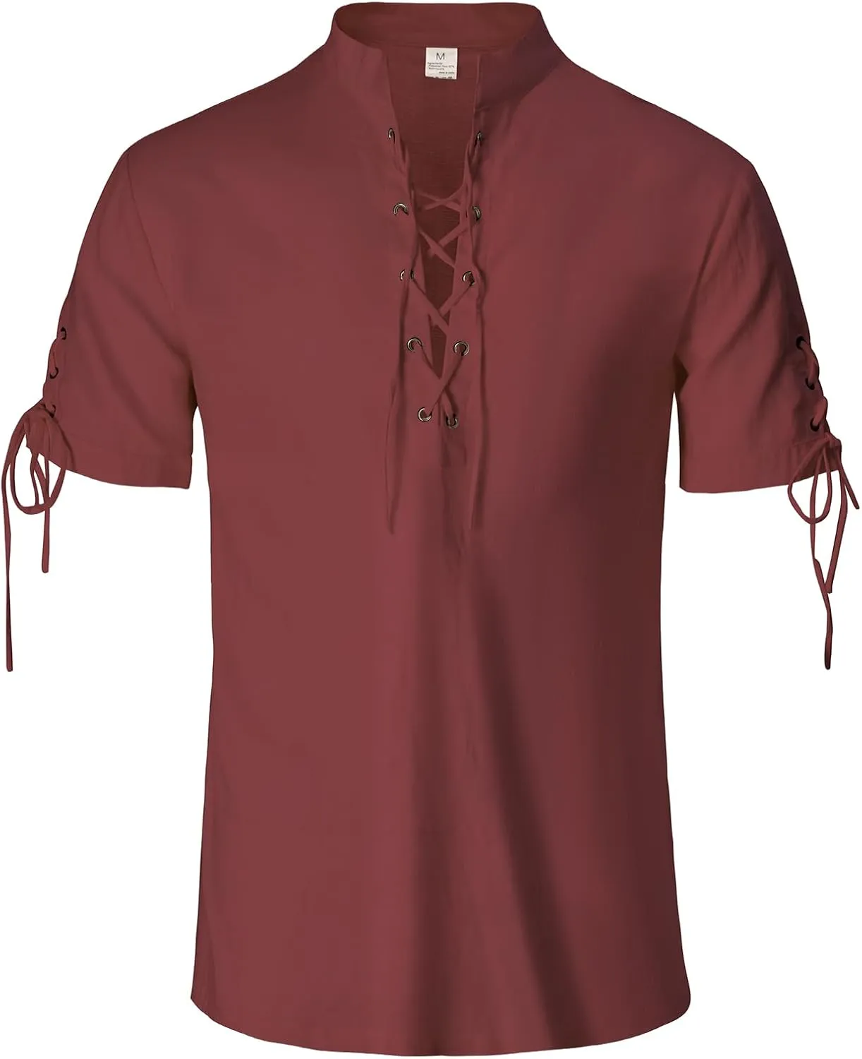 Mens Renaissance Shirt Pirate Medieval Viking Steampunk Top Lace Up V Neck Linen Short Sleeve Halloween Costume