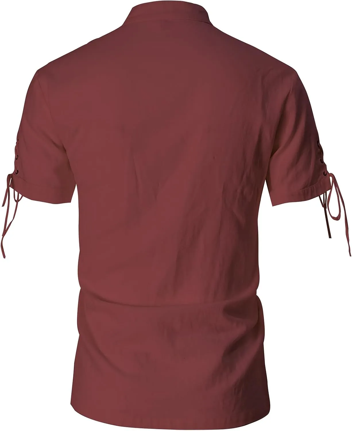 Mens Renaissance Shirt Pirate Medieval Viking Steampunk Top Lace Up V Neck Linen Short Sleeve Halloween Costume