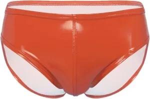Men's Sexy Solid Color Patent Leather Briefs Low Waist Elastic Waistband Shorts Orange L