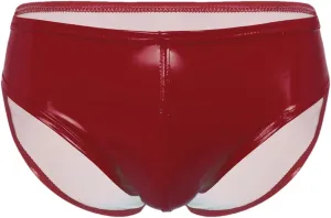 Men's Sexy Solid Color Patent Leather Briefs Low Waist Elastic Waistband Shorts Red 4XL