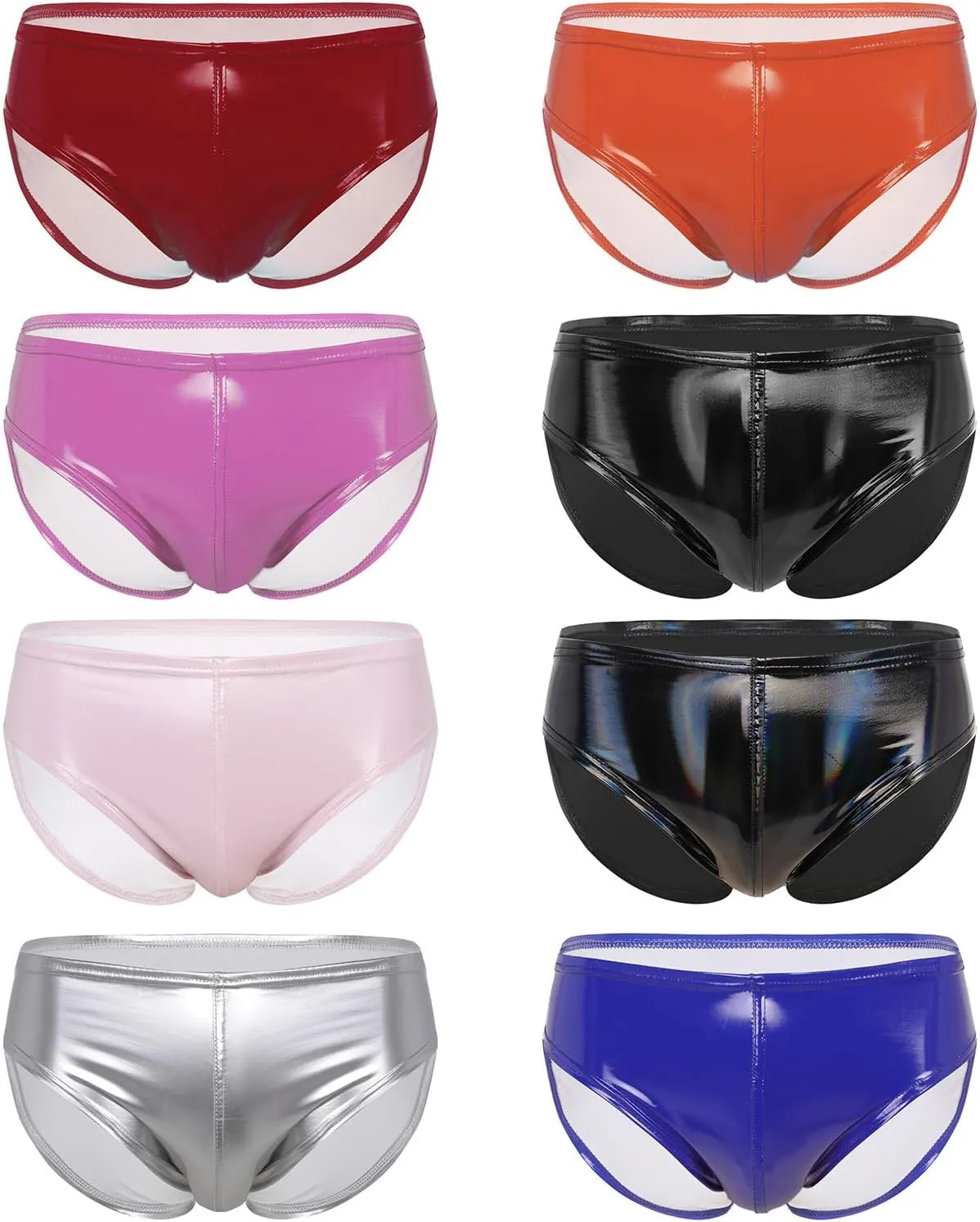 Men's Sexy Solid Color Patent Leather Briefs Low Waist Elastic Waistband Shorts