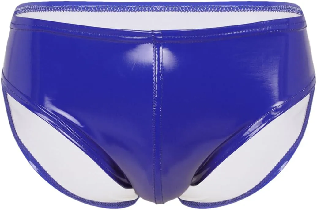 Men's Sexy Solid Color Patent Leather Briefs Low Waist Elastic Waistband Shorts