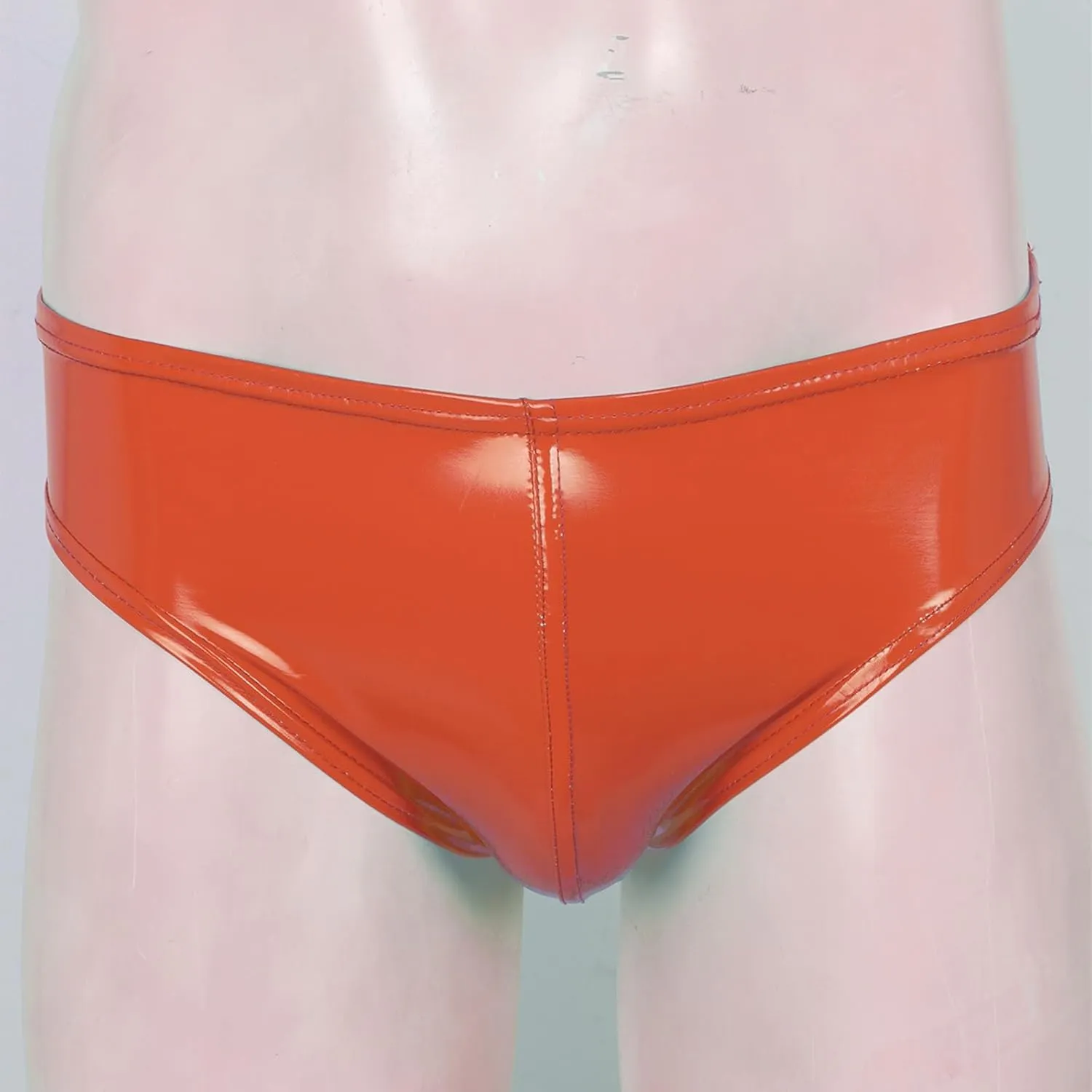 Men's Sexy Solid Color Patent Leather Briefs Low Waist Elastic Waistband Shorts