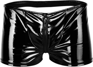 Men's Shiny Metallic Boxer Briefs Zipper Bulge Pouch Open Butt Boxers Shorts Low Rise Underpants