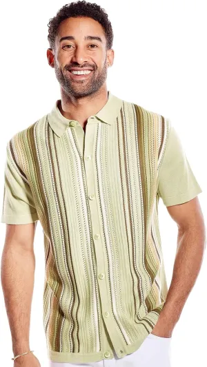 Mens Short Sleeve Knit Sports Shirt - Modern Polo Vintage Classics: Vertical Stripe Color Block