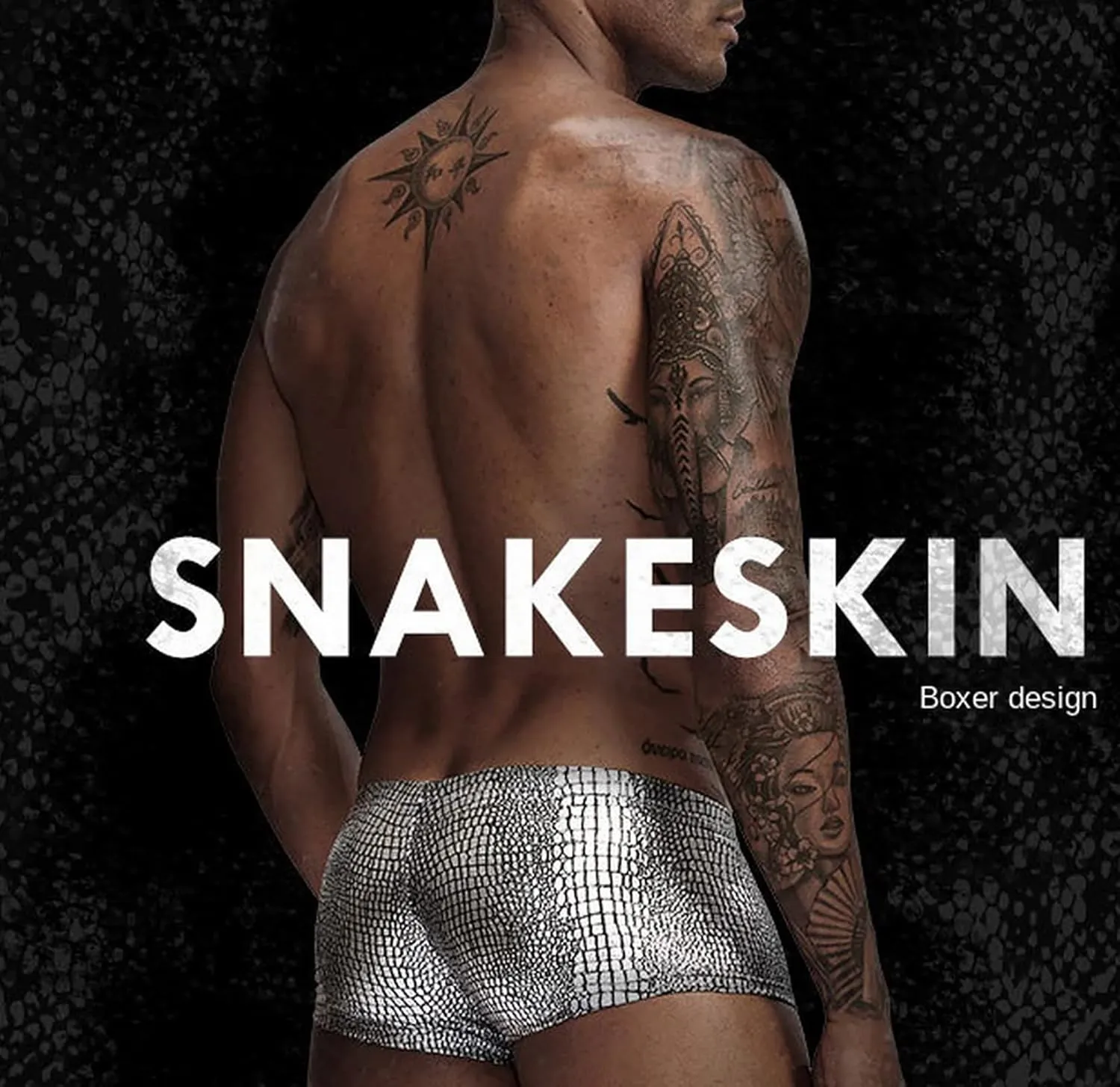 Mens Snake Skin Leather Underwear Shorts Brand Open Front Crotchless