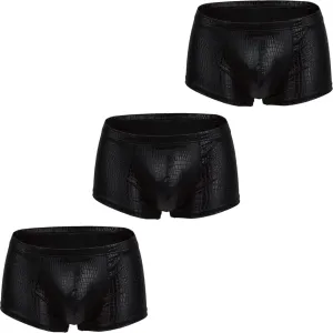 Mens Snake Skin Leather Underwear Shorts Brand Open Front Crotchless