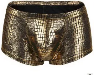 Mens Snake Skin Leather Underwear Shorts Brand Open Front Crotchless