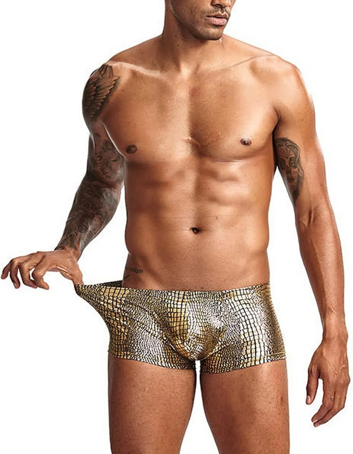 Mens Snake Skin Leather Underwear Shorts Brand Open Front Crotchless