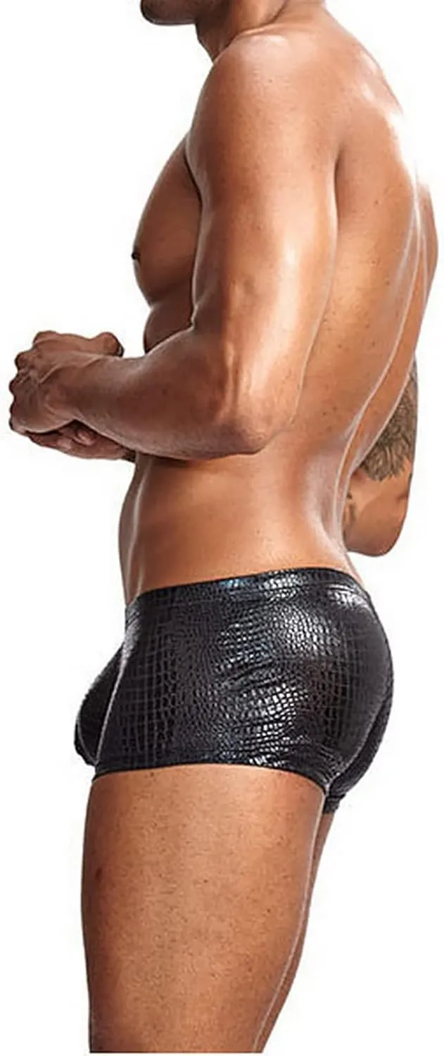 Mens Snake Skin Leather Underwear Shorts Brand Open Front Crotchless