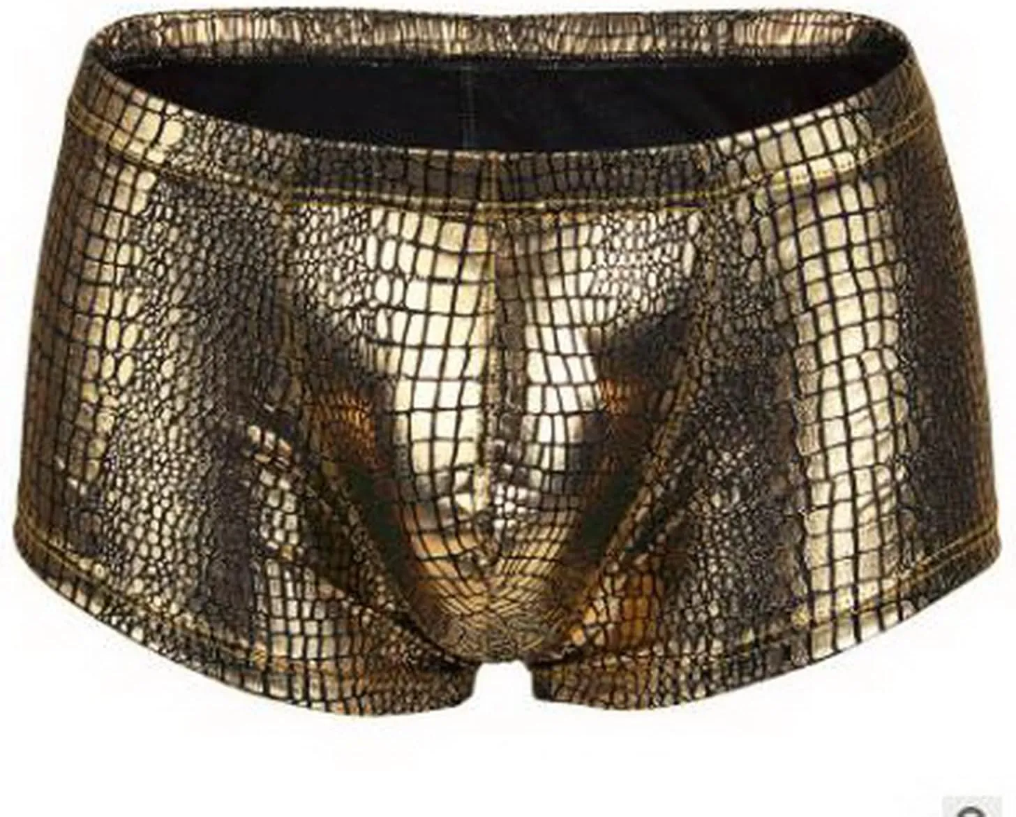 Mens Snake Skin Leather Underwear Shorts Brand Open Front Crotchless