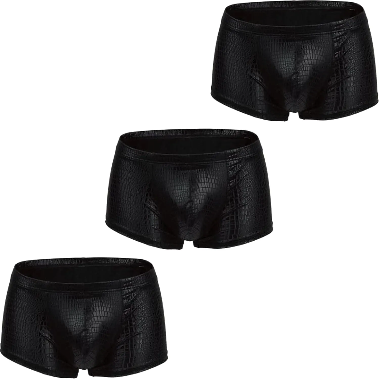 Mens Snake Skin Leather Underwear Shorts Brand Open Front Crotchless