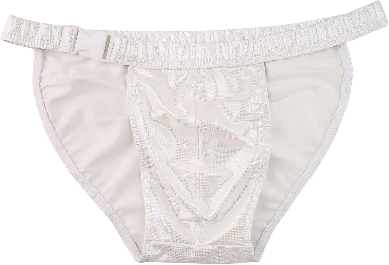 Mens Surf Swim Shorts Side Buckle Briefs Imitation Leather Bikini Trunks Reflective Metal Texture Thongs