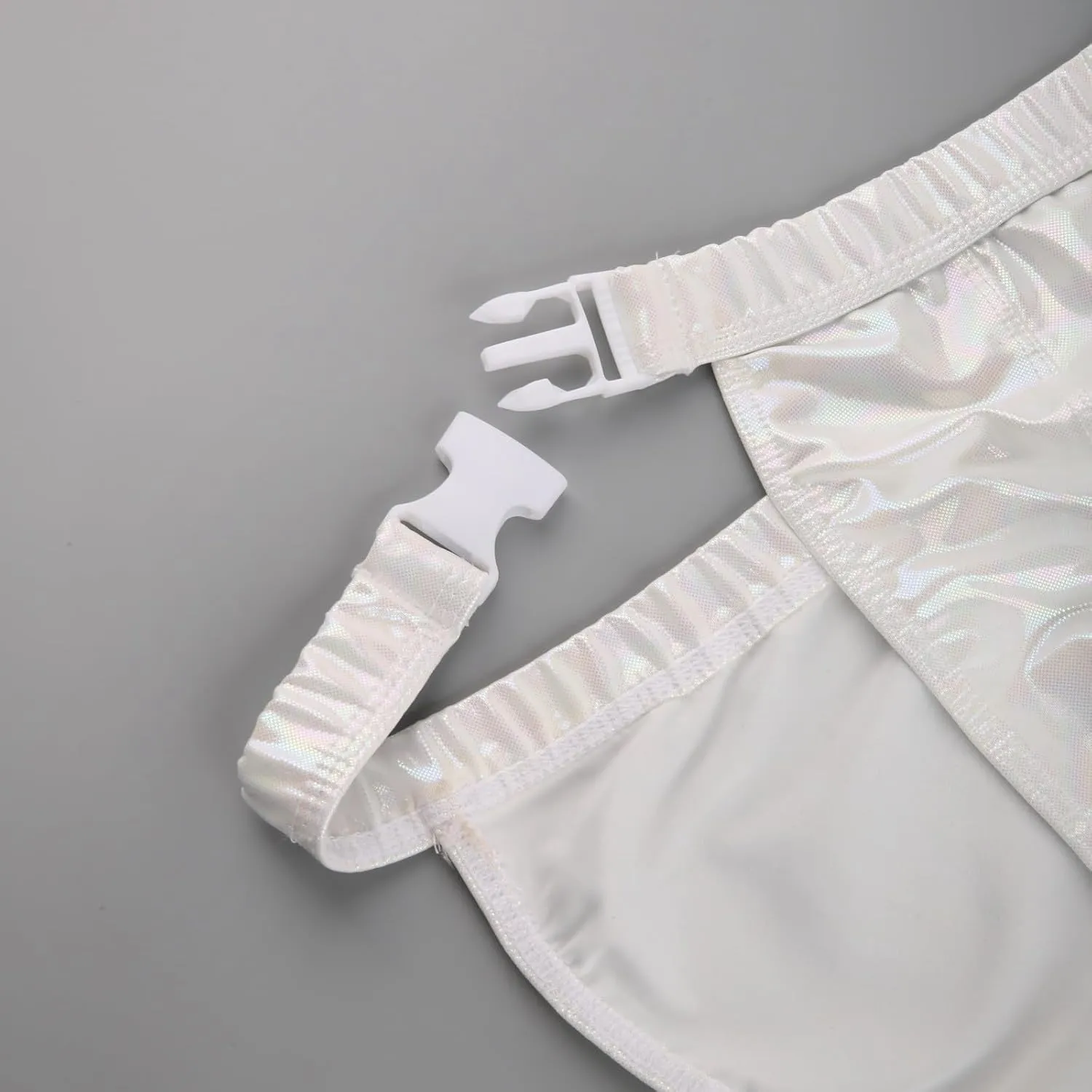 Mens Surf Swim Shorts Side Buckle Briefs Imitation Leather Bikini Trunks Reflective Metal Texture Thongs