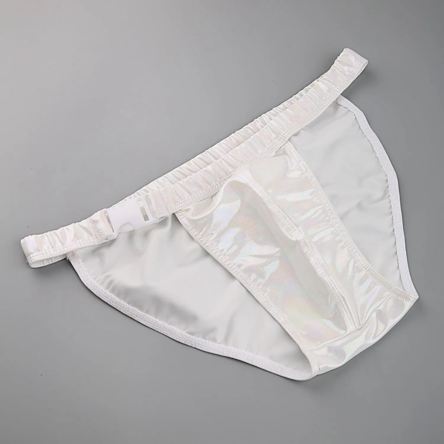 Mens Surf Swim Shorts Side Buckle Briefs Imitation Leather Bikini Trunks Reflective Metal Texture Thongs