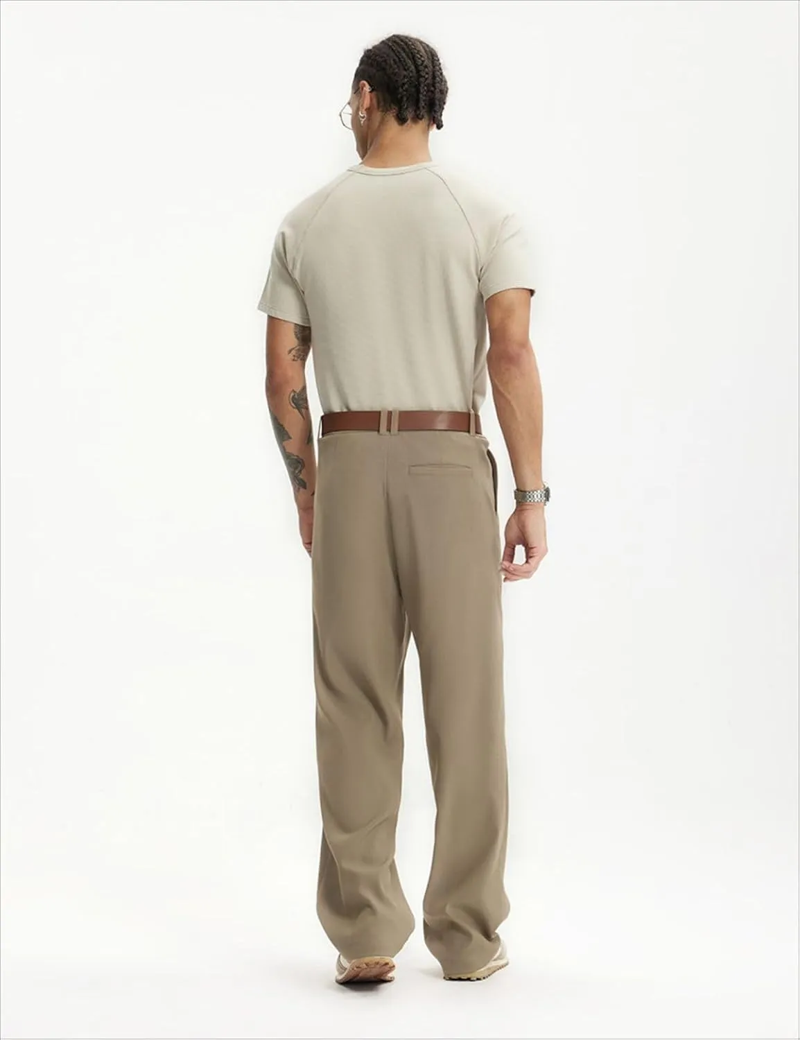 Men's Teen Loose Fit Wide Leg Dress Pants Casual Solid High Waist Straight Leg Trousers with Pocket