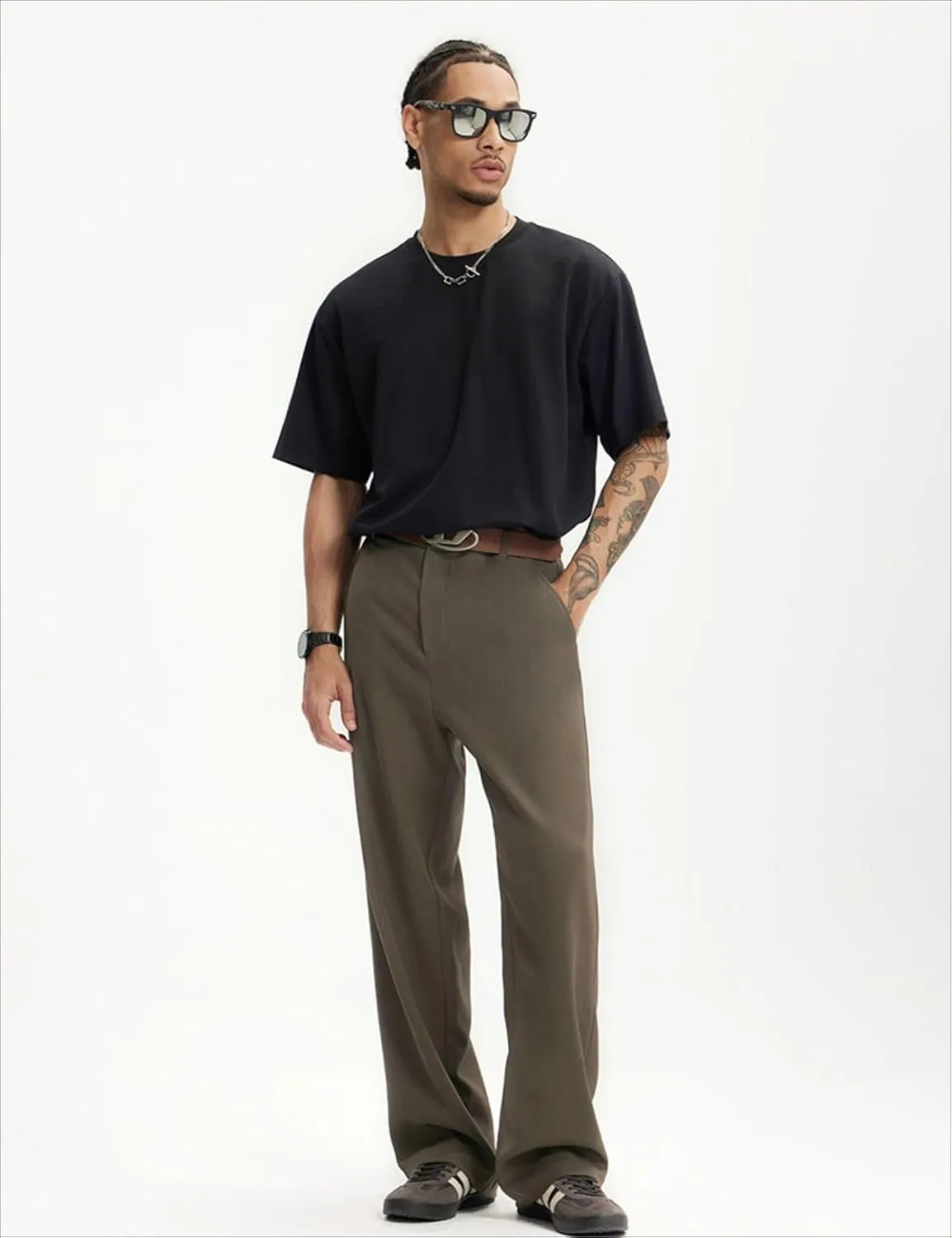 Men's Teen Loose Fit Wide Leg Dress Pants Casual Solid High Waist Straight Leg Trousers with Pocket