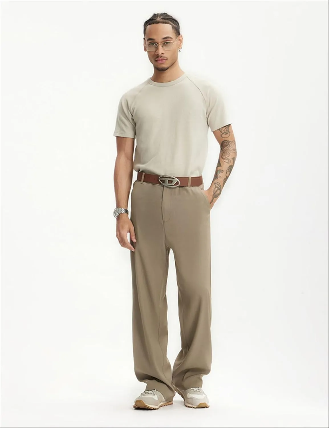 Men's Teen Loose Fit Wide Leg Dress Pants Casual Solid High Waist Straight Leg Trousers with Pocket