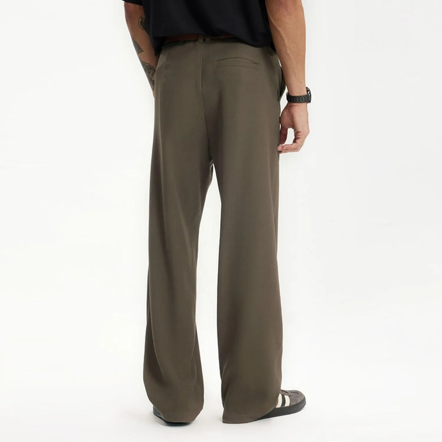 Men's Teen Loose Fit Wide Leg Dress Pants Casual Solid High Waist Straight Leg Trousers with Pocket