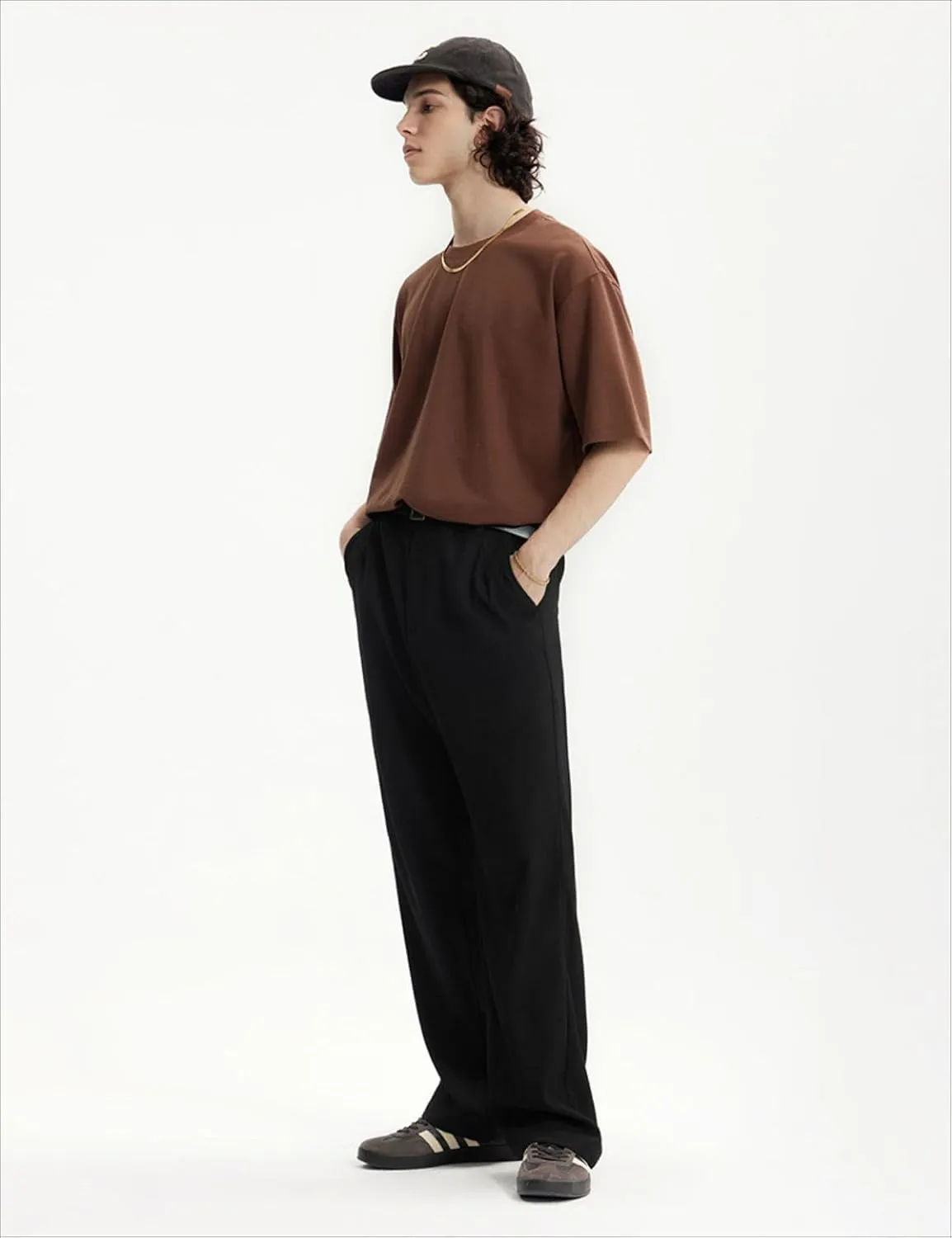 Men's Teen Loose Fit Wide Leg Dress Pants Casual Solid High Waist Straight Leg Trousers with Pocket