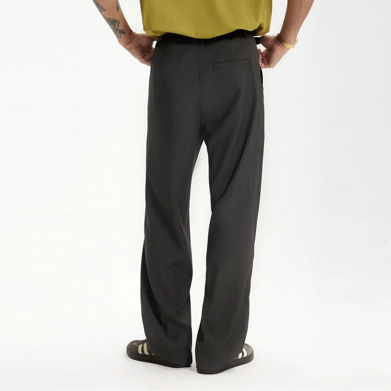 Men's Teen Loose Fit Wide Leg Dress Pants Casual Solid High Waist Straight Leg Trousers with Pocket