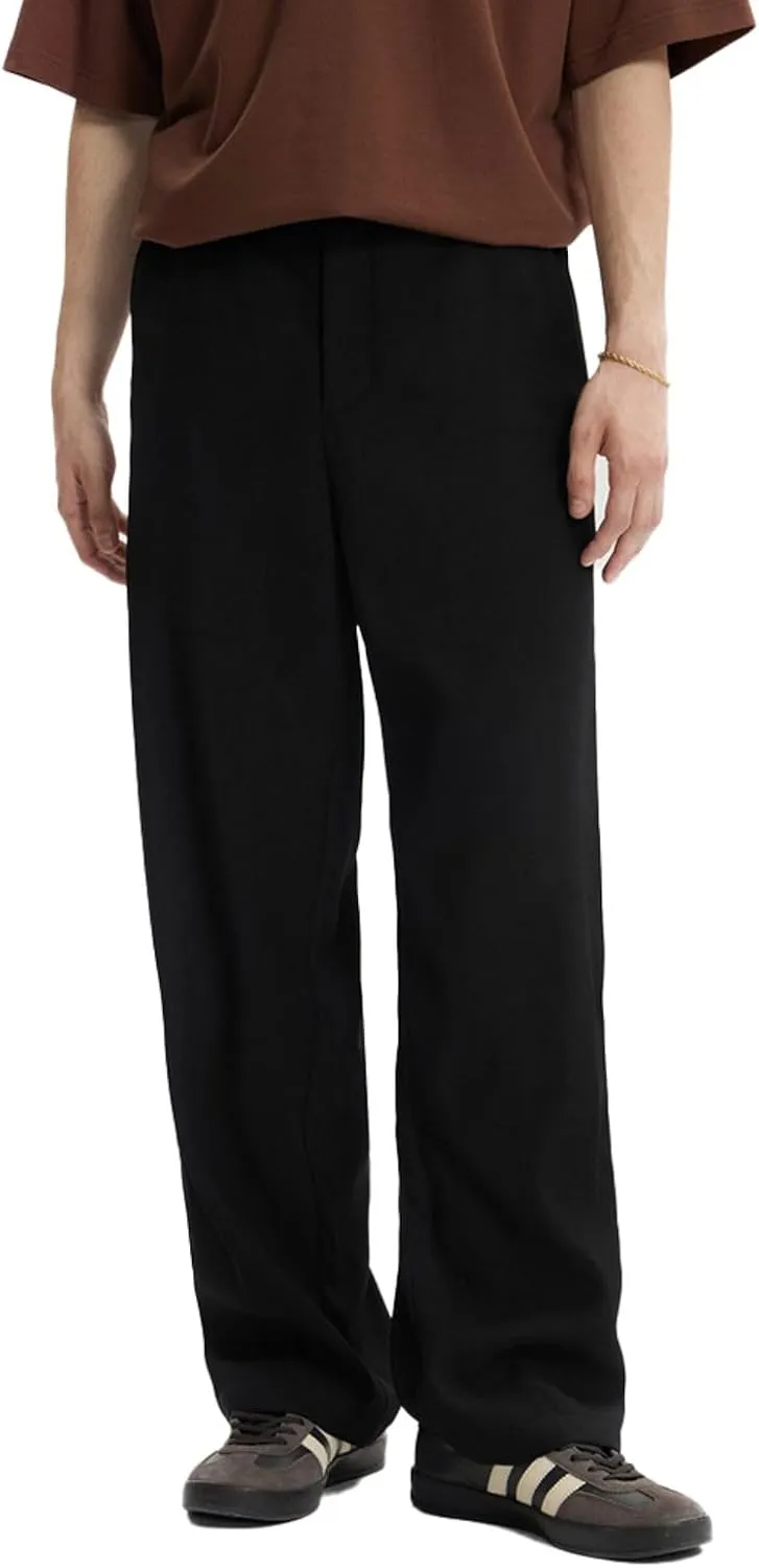 Men's Teen Loose Fit Wide Leg Dress Pants Casual Solid High Waist Straight Leg Trousers with Pocket