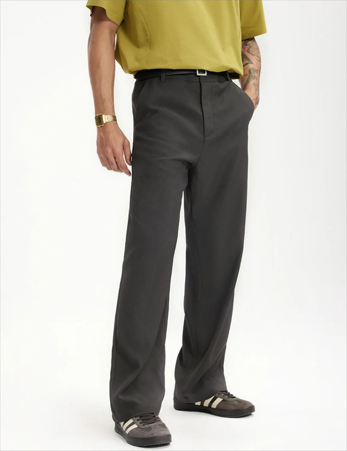 Men's Teen Loose Fit Wide Leg Dress Pants Casual Solid High Waist Straight Leg Trousers with Pocket