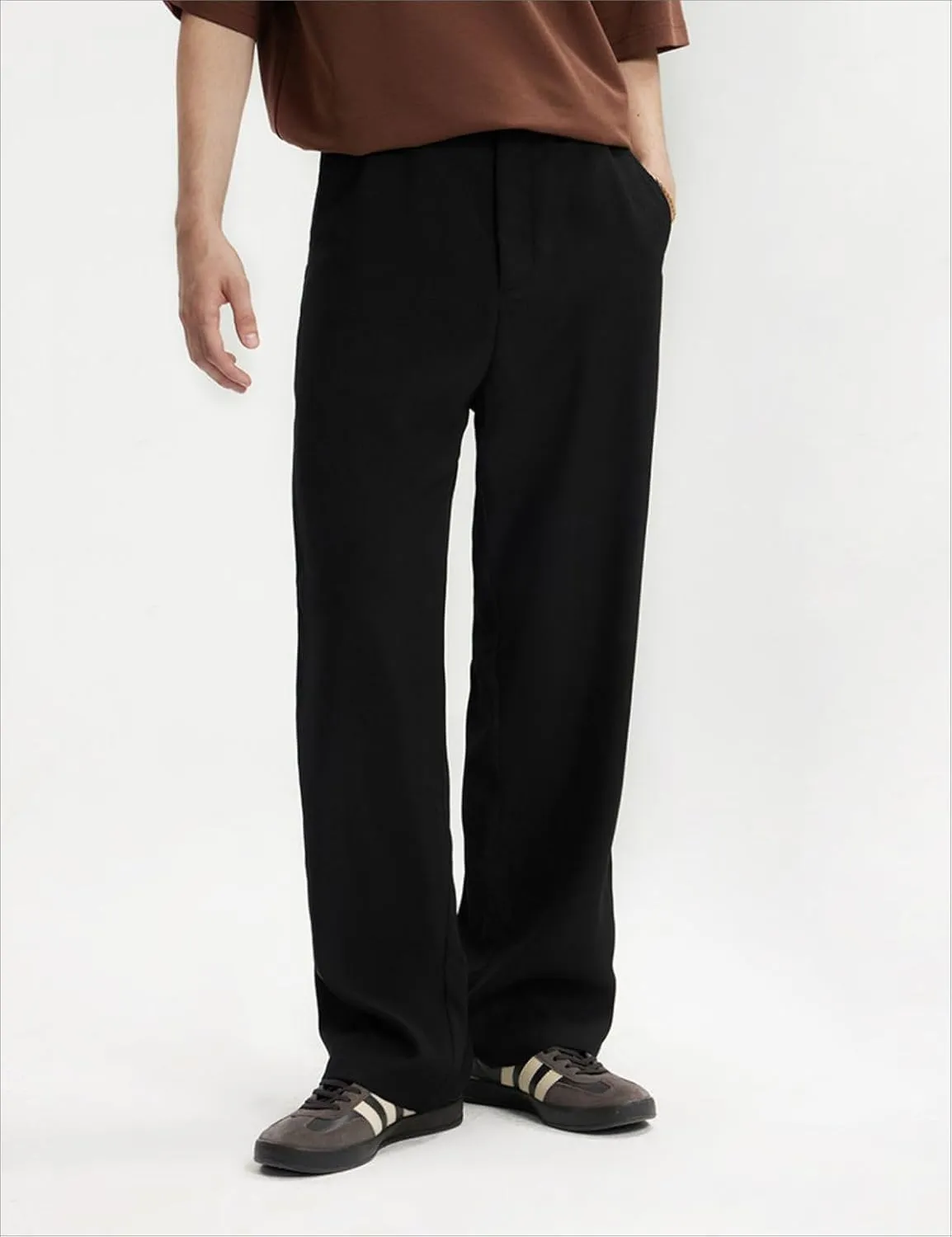 Men's Teen Loose Fit Wide Leg Dress Pants Casual Solid High Waist Straight Leg Trousers with Pocket