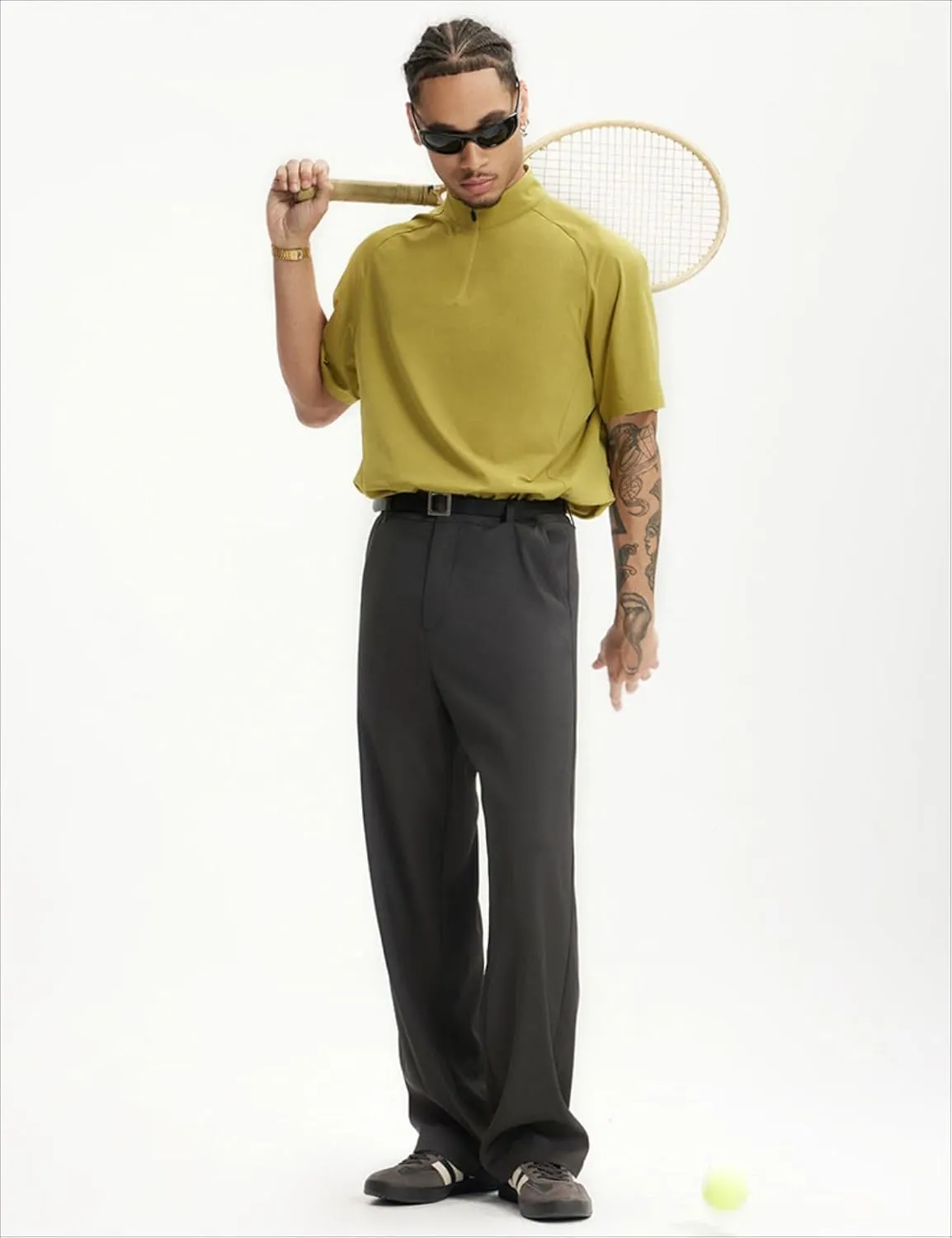 Men's Teen Loose Fit Wide Leg Dress Pants Casual Solid High Waist Straight Leg Trousers with Pocket
