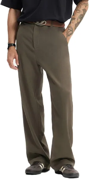 Men's Teen Loose Fit Wide Leg Dress Pants Casual Solid High Waist Straight Leg Trousers with Pocket