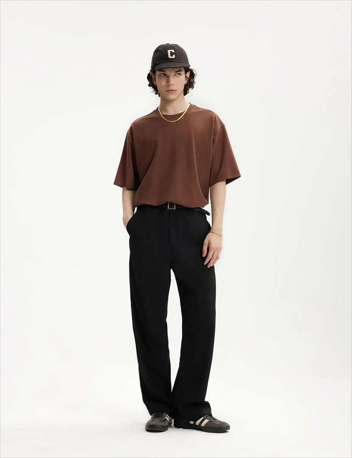 Men's Teen Loose Fit Wide Leg Dress Pants Casual Solid High Waist Straight Leg Trousers with Pocket